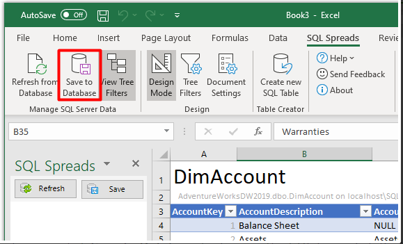 screenshot of SQL Spreads